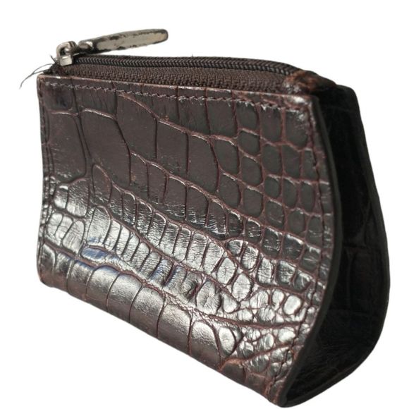 Ralph Lauren Handbags - Vtg Ralph Lauren Change Purse Coin Bag Croc Embossed Leather Brown Zipper Retro.
